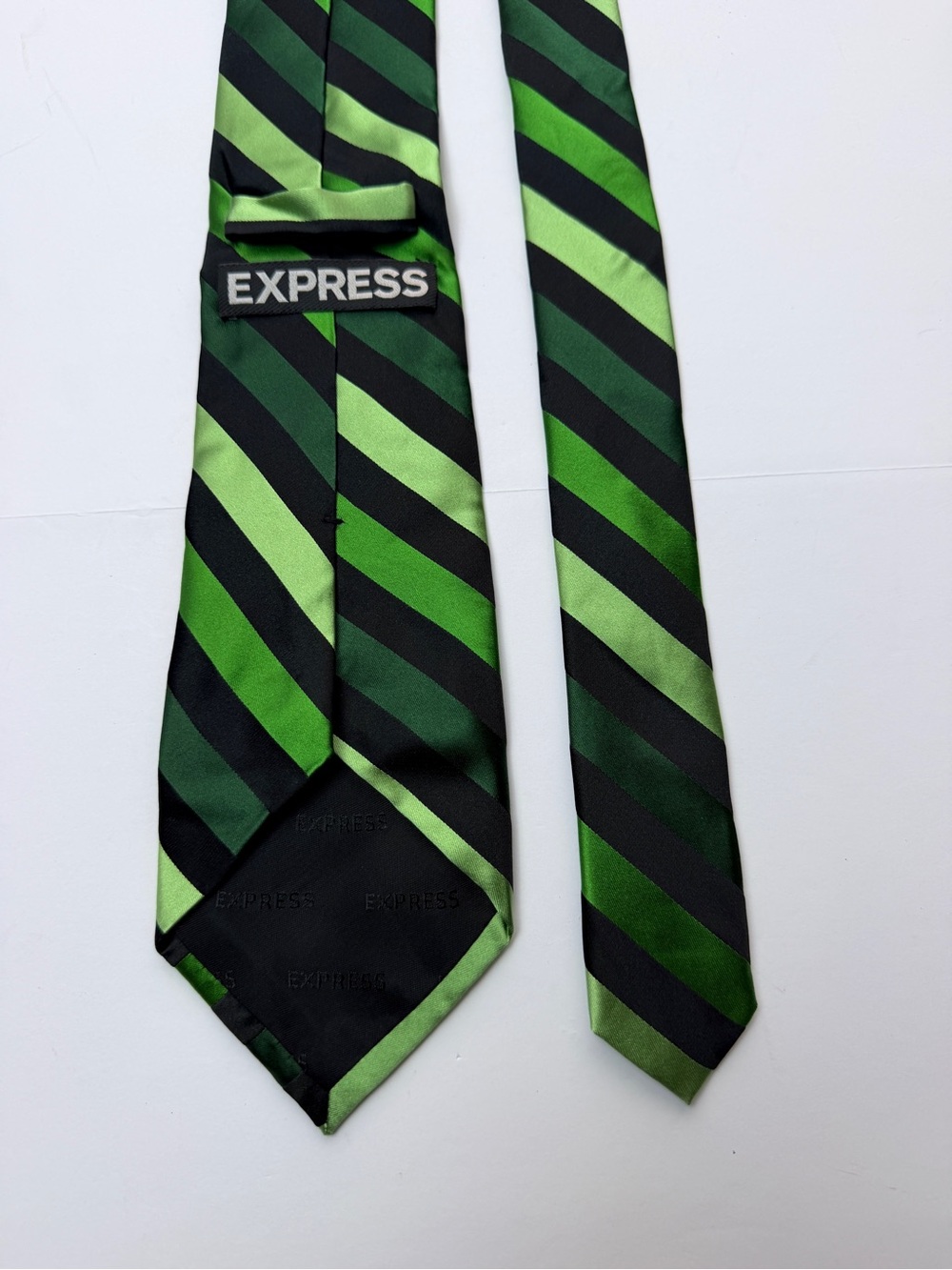 Express Men’s Neck Tie Green Black Striped Wide Classic Satin Necktie 59”
